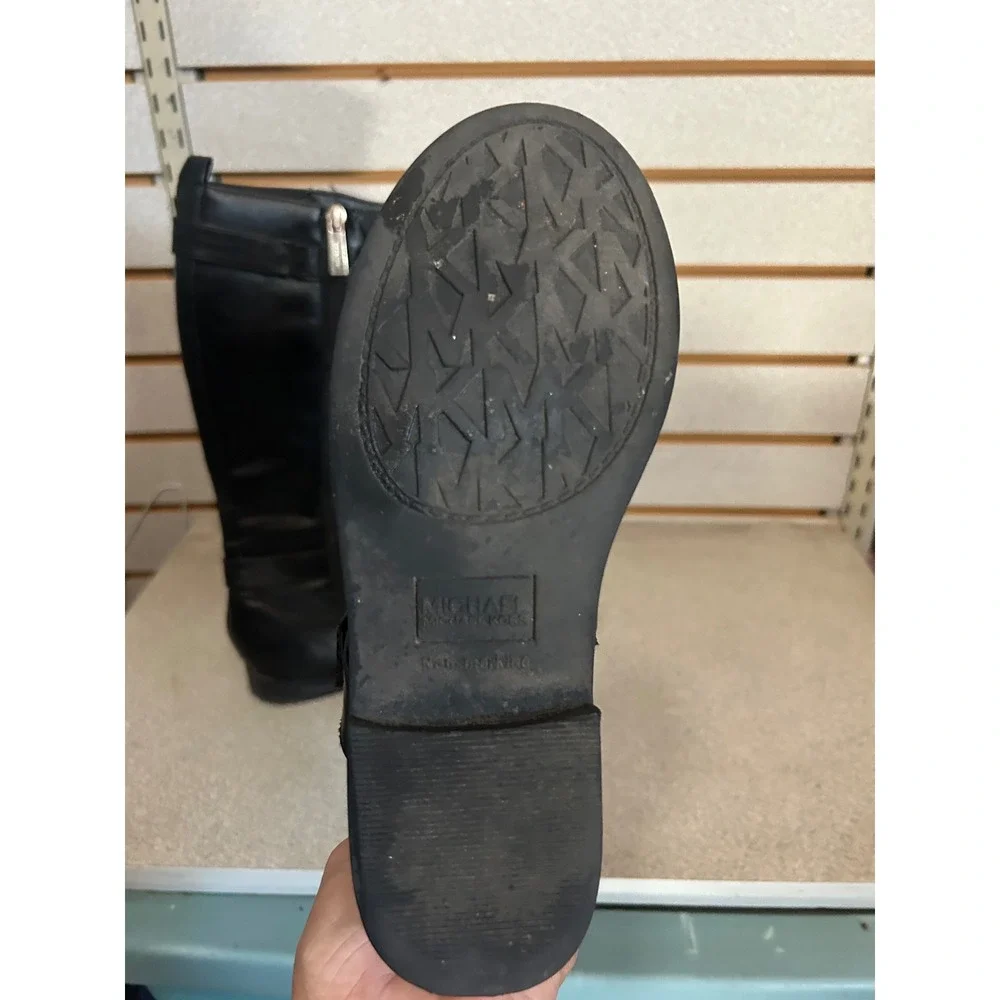 Michael Kors Girls Black Quilted Shayla Riding Boots Size 3 Gold Buckle Logo